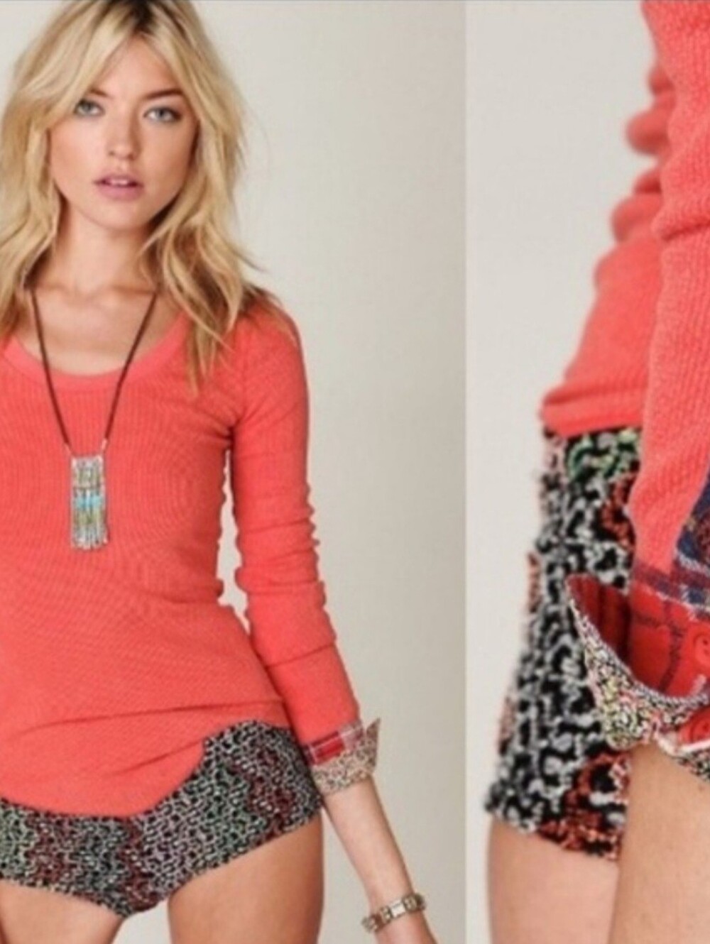 Free People We The Free Lou Cuff Coral Orange Thermal Top
